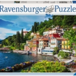 Coastal village, blue sky and water, colorful homes