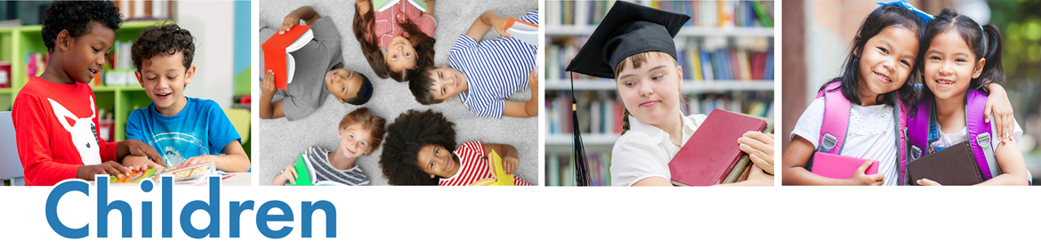 Four images of children using the Library.