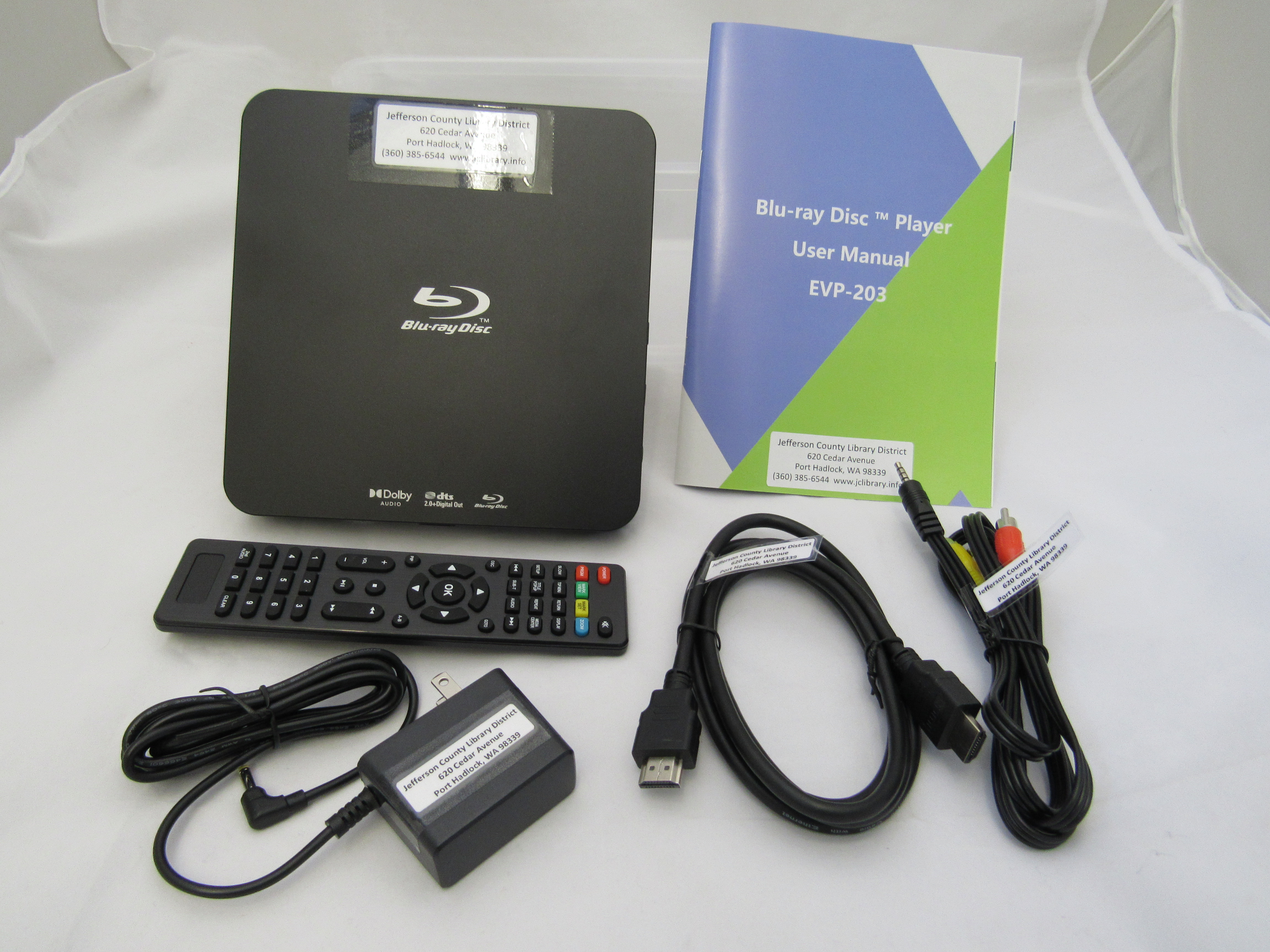 Blu-ray Player with instructions and cords