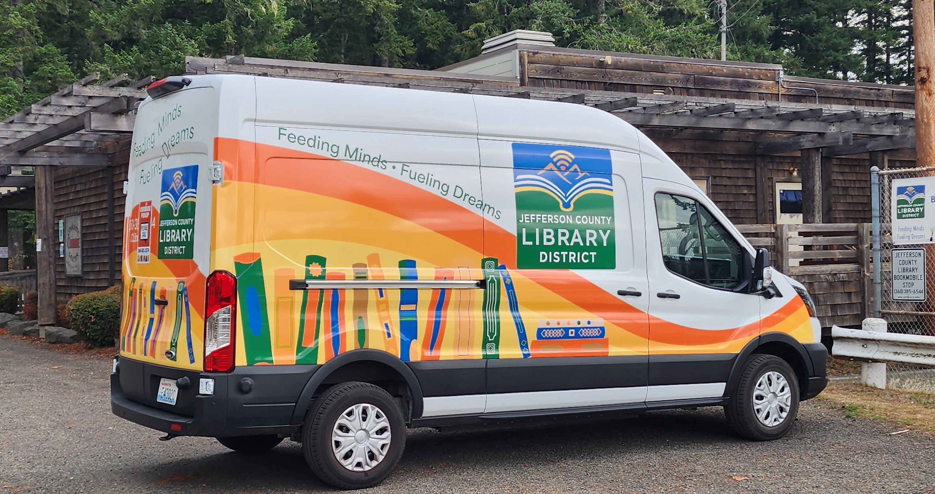 The Library District eVan with its new, brightly colored wrap.