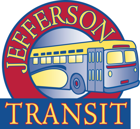 The Jefferson Transit logo shows a a public transit bus inside a red circle.