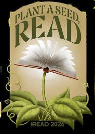 “Plant a Seed, Read” poster featuring an open book sprouting from a green plant, with “READ 2026” at the bottom.