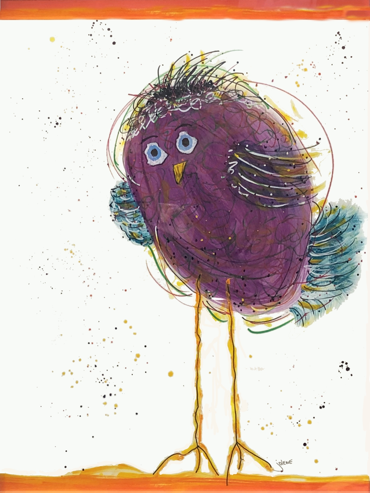 A drawing of an adorable purple bird.