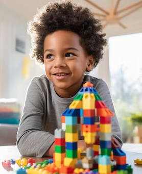 Cute boy smiling with LEGO bricks