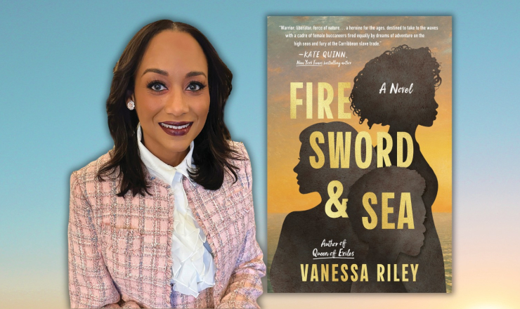 Vanessa Riley with her book Fire Sword & Sea