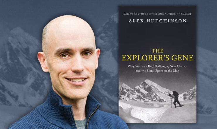Alex Hutchinson next to his book "The Explorer's Gene"